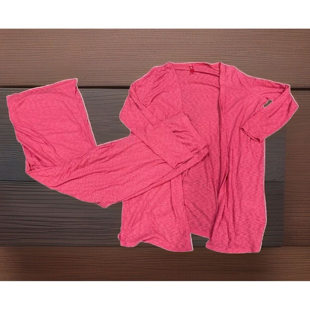 Ruby Ribbon Lounge Set Pink Open Cardigan And Flowy Pants Womens Large NEW